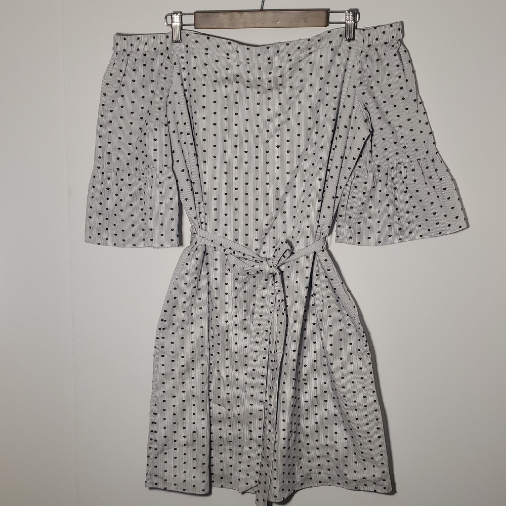 Banana Republic Blue White Striped Dress Off Shoulder Size L Lined - Picture 2 of 14